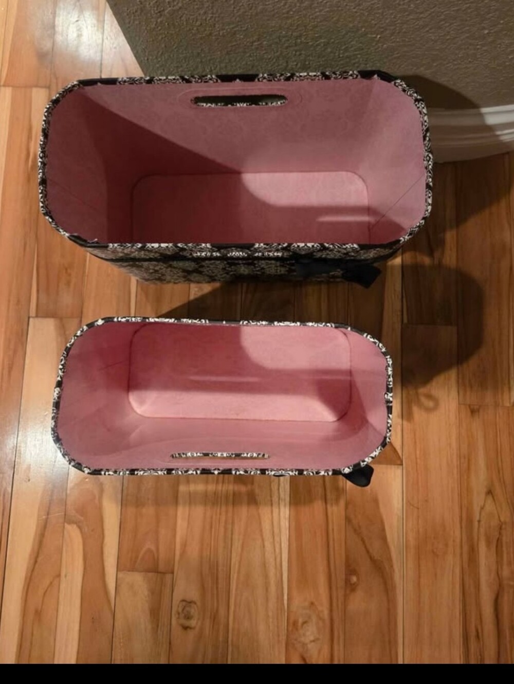 Set of 2 Decorative Fabric Storage Bins - Black & Pink - Picture 2 of 3